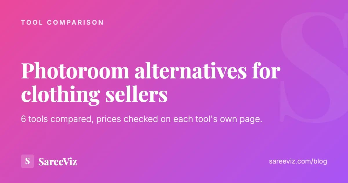Tool comparison card reading "Photoroom alternatives for clothing sellers", noting six tools compared