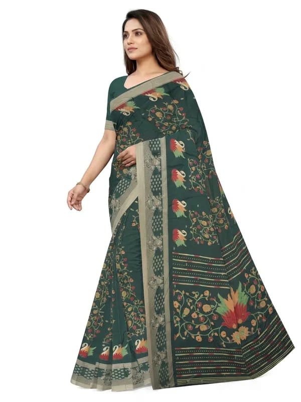 Amazon product photo made by SareeViz: the model mid-step in the saree, on a pure white background