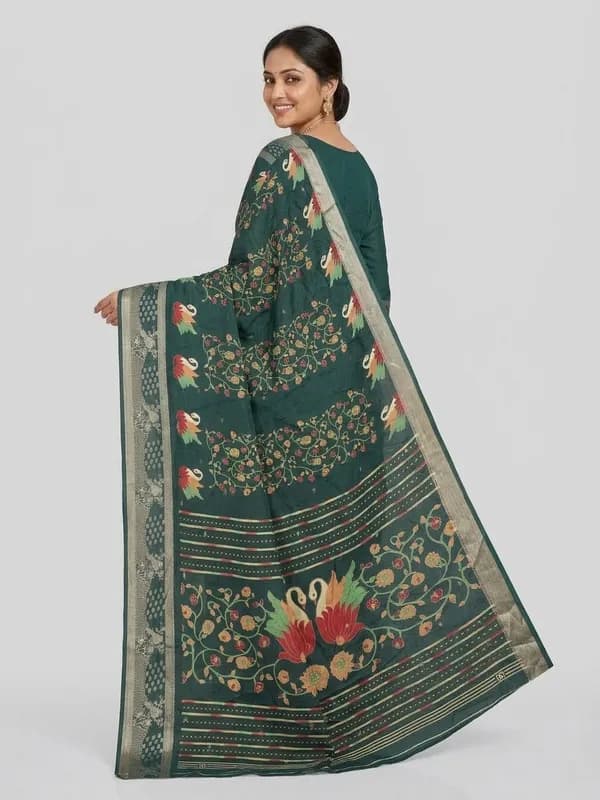 Meesho product photo made by SareeViz: the same saree from the back, showing the pallu, on a light grey background