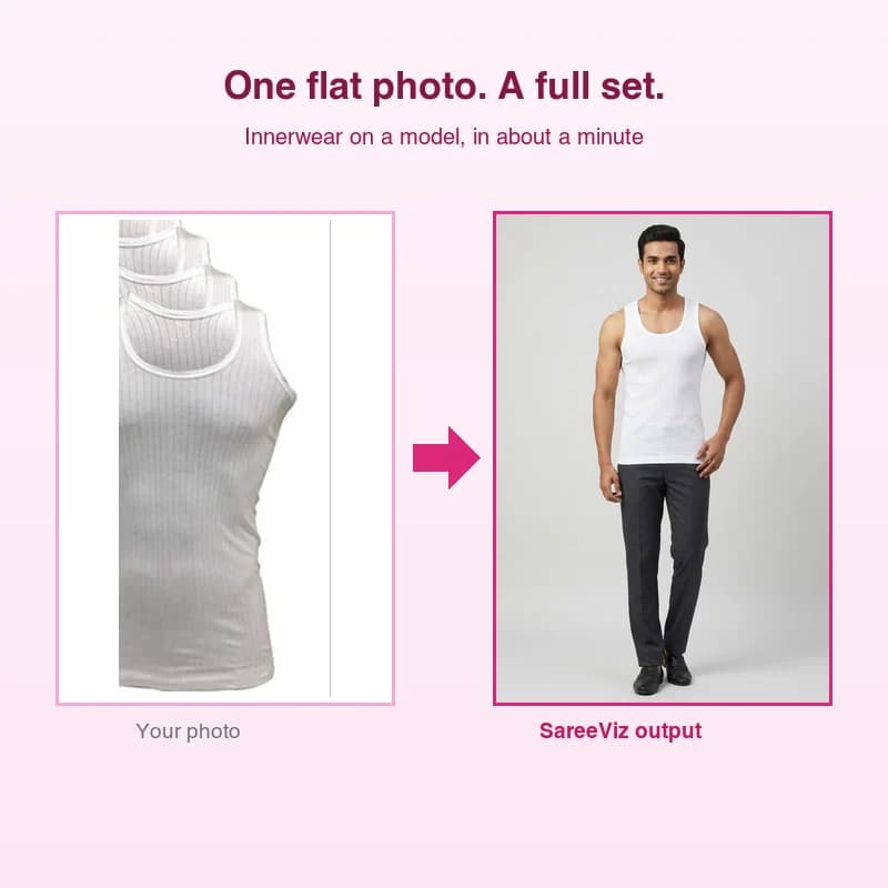 An apparel design shown as an AI catalogue model photo