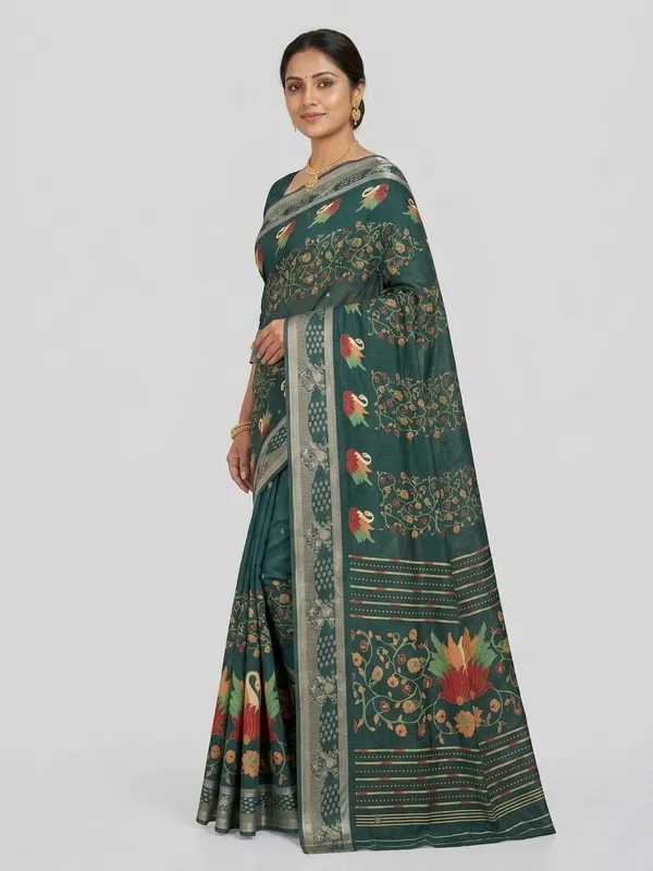 Meesho saree photo made by SareeViz: side view on a light grey background