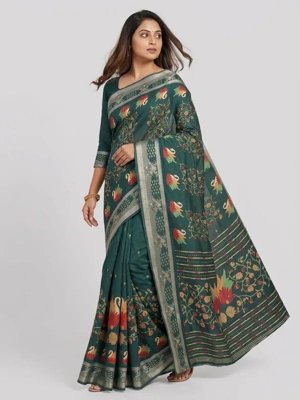Myntra saree photo made by SareeViz: model mid-step, on a light grey background